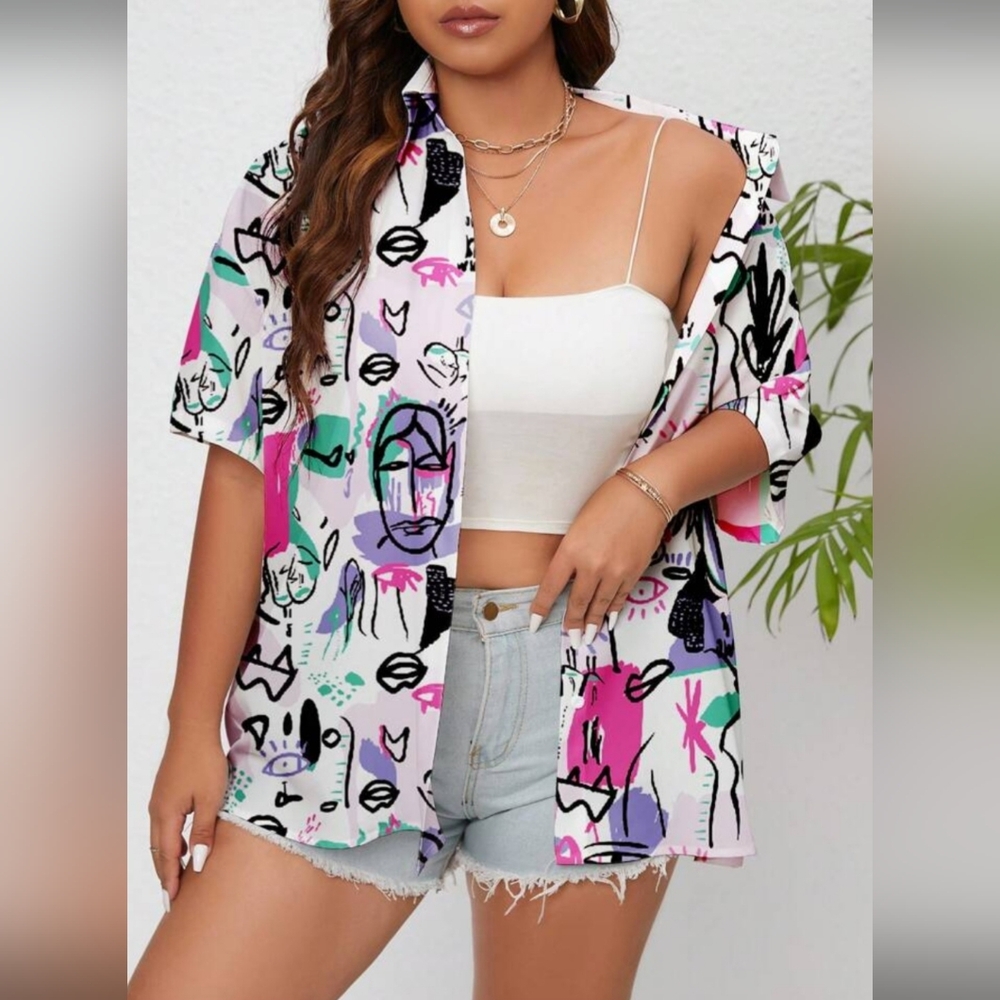 Abstract Print Button-Up Shirt